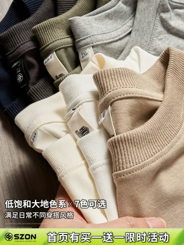 Short-sleeved T-shirt men's Japanese simple pure cotton heavy men's loose trendy and versatile American casual tops in summer - Image 3