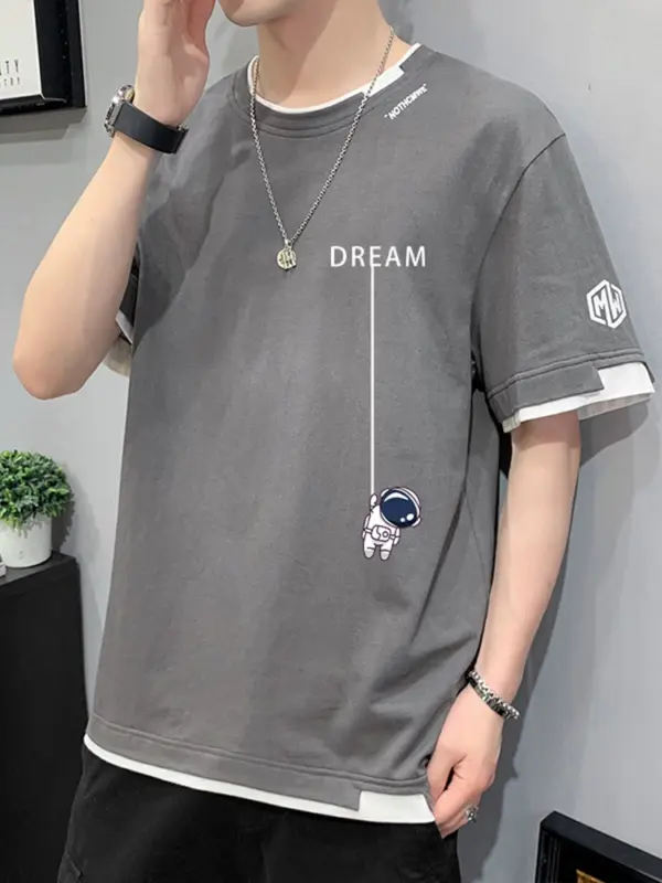 NASA jointly-branded summer pure cotton short-sleeved T-shirt for men's trendy brand loose T-shirt new style for men's half-sleeved summer clothes