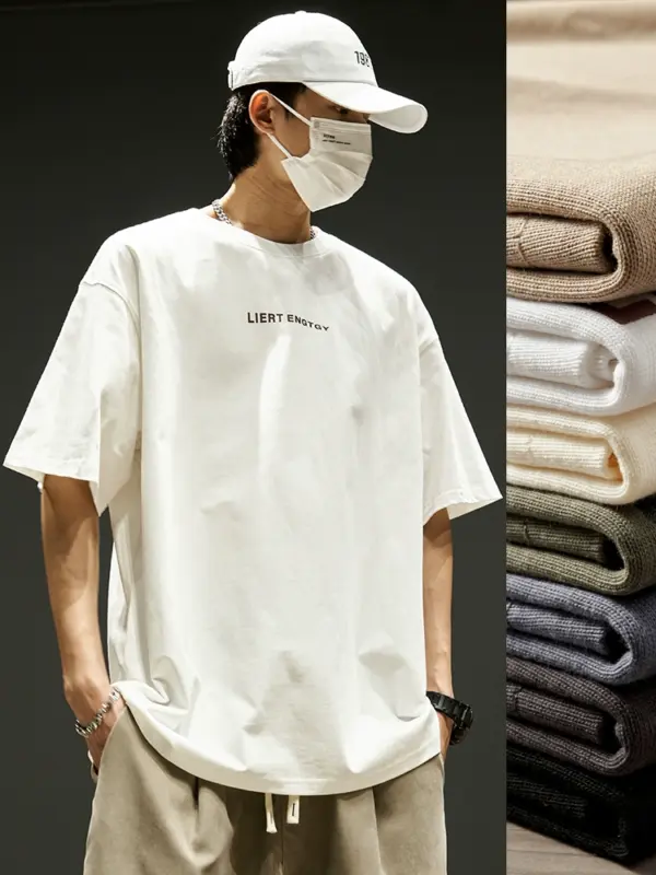 Short-sleeved T-shirt men's Japanese simple pure cotton heavy men's loose trendy and versatile American casual tops in summer - Image 2