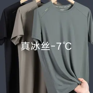 Ice silk short-sleeved T-shirt for men 2025 new summer men's men's sports cool and quick-drying breathable large-size clothes