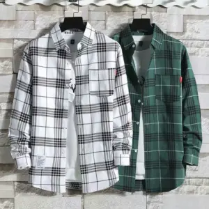 Long-sleeved plaid shirt men's spring and autumn loose and versatile large-size thin large-size shirt Hong Kong style jacket