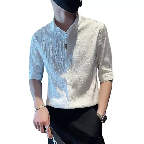 Summer ice silk suit short-sleeved and quarter-sleeved shirt for men's trendy brand handsome high-end matching two-piece suit trendy - Image 5