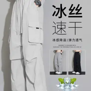 Summer work pants men's ice silk thin straight pants 2025 new fashion brand men's loose quick-drying casual trousers