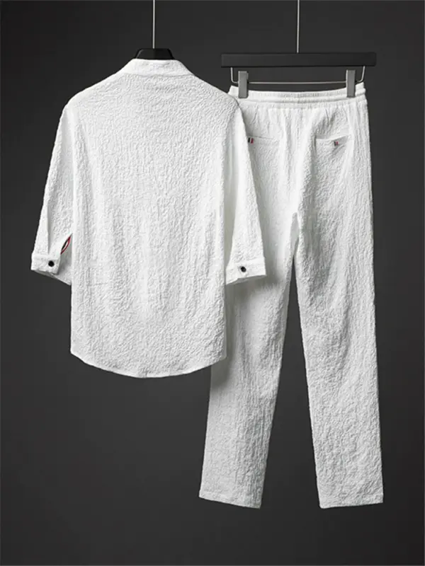 Line suit men's summer ice silk Hanfu men's clothing with a handsome Chinese style men's cotton linen short-sleeved T-shirt - Image 3
