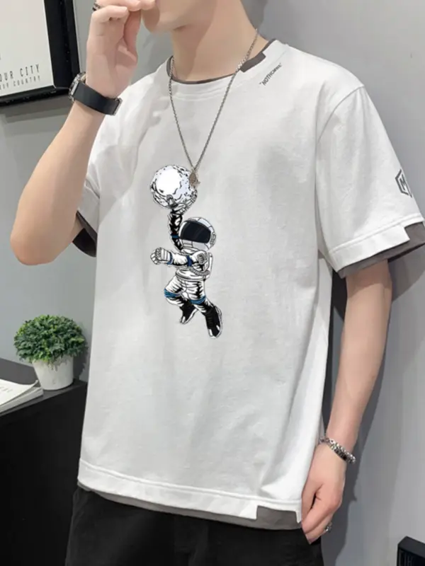 NASA jointly-branded summer pure cotton short-sleeved T-shirt for men's trendy brand loose T-shirt new style for men's half-sleeved summer clothes - Image 3